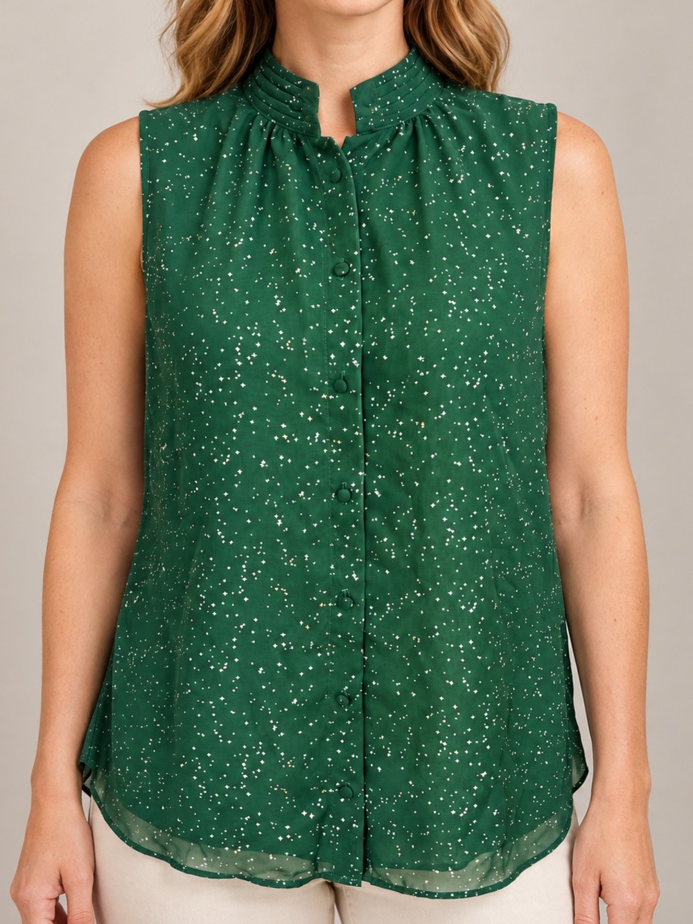 💚✨ Women’s (L) Emerald Green Tunic Holiday Party Speckled Sleeveless Blouse